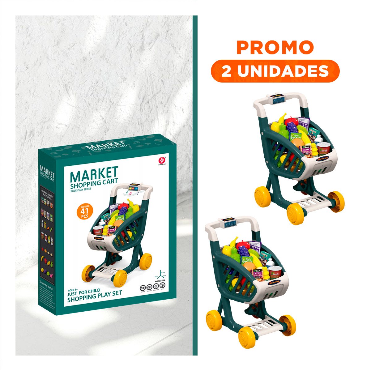 PACK2 CESTA DE COMPRAS MUSICAL 41 PZS VERDE OSCURO CON PIEZAS DE JUEGO - 1