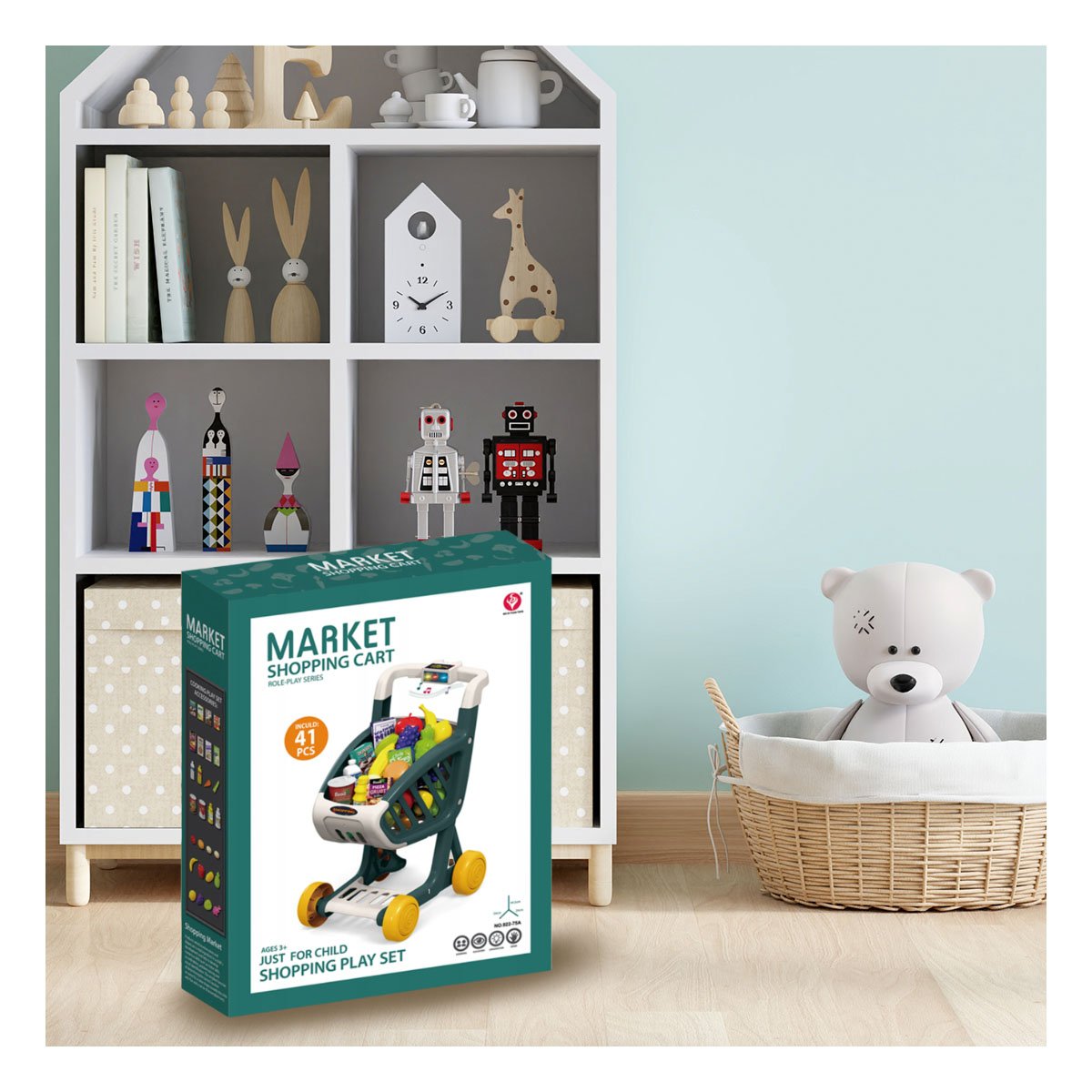 PACK2 CESTA DE COMPRAS MUSICAL 41 PZS VERDE OSCURO CON PIEZAS DE JUEGO - 3