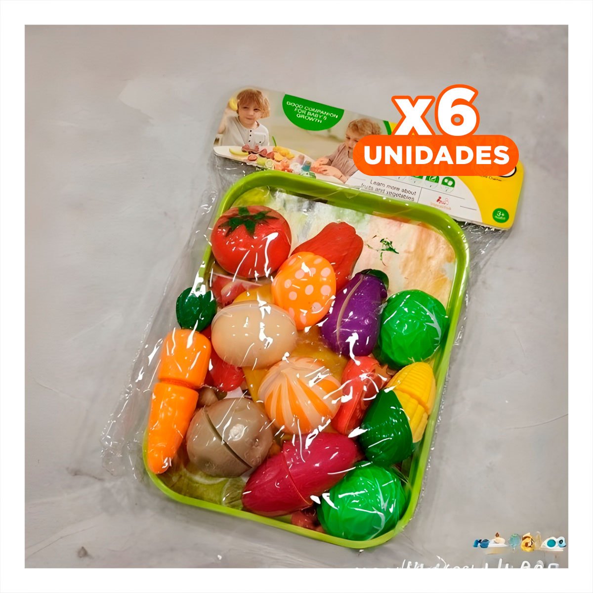 PACK6 JUEGO DE VERDURAS DE COCINA PARA CORTE CON TABLA Y BANDEJA Y+REGALO STICKER - 1