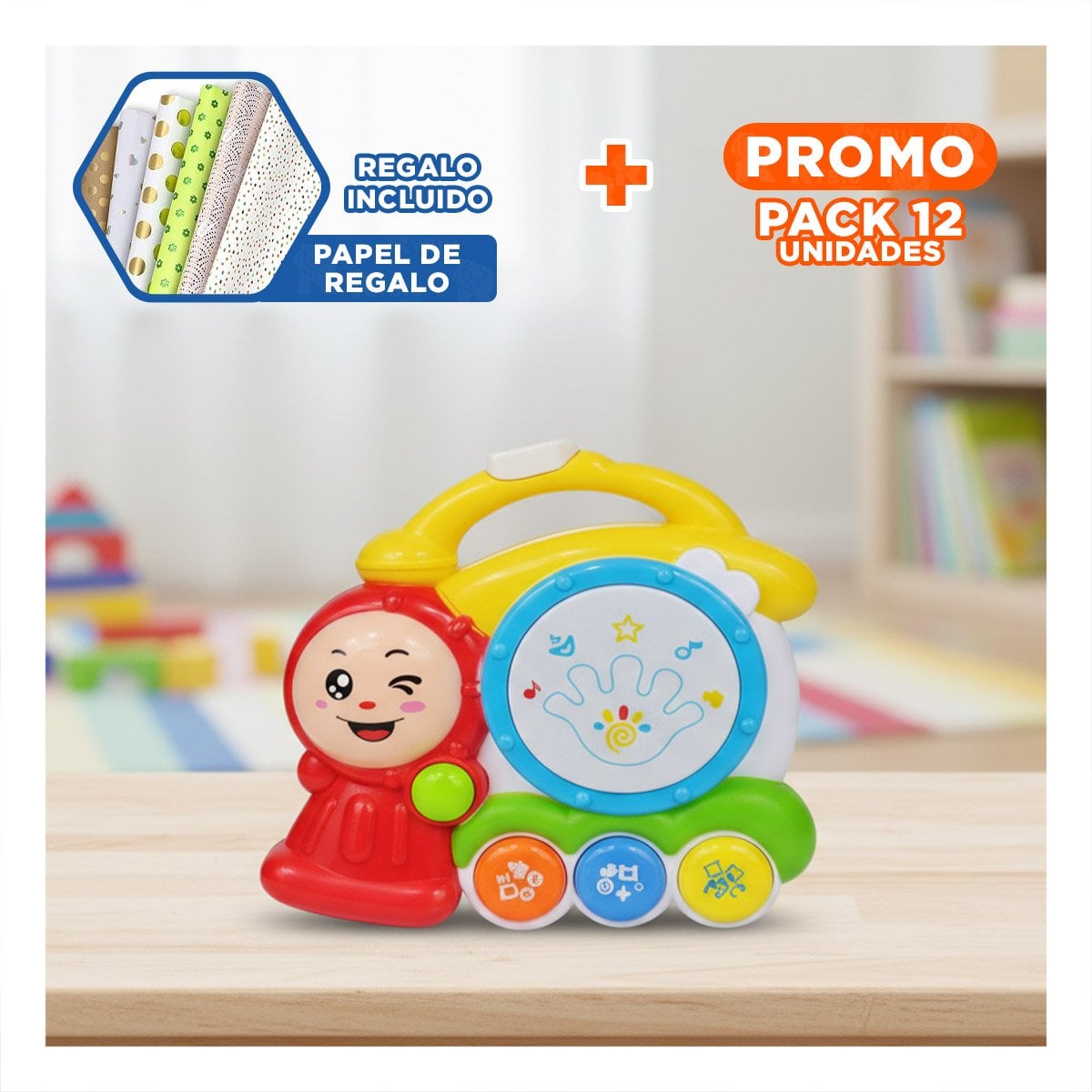 PACK12 OPCION MUSICAL TREN CON SONIDO INTERACTIVO PARA JUEGO CREATIVO EN CASA Y+PAPEL REGALO - 1