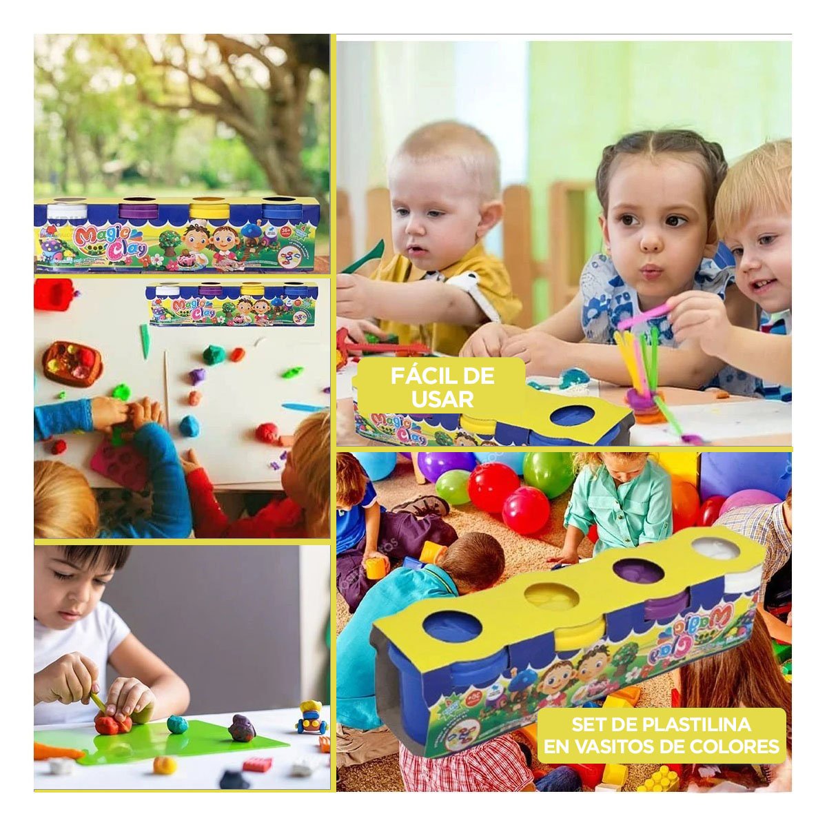 PACK6 CONTENEDOR DE PLASTILINA X4 EN VASOS DE COLORES PARA MANUALIDADES Y+PAPEL REGALO - 3