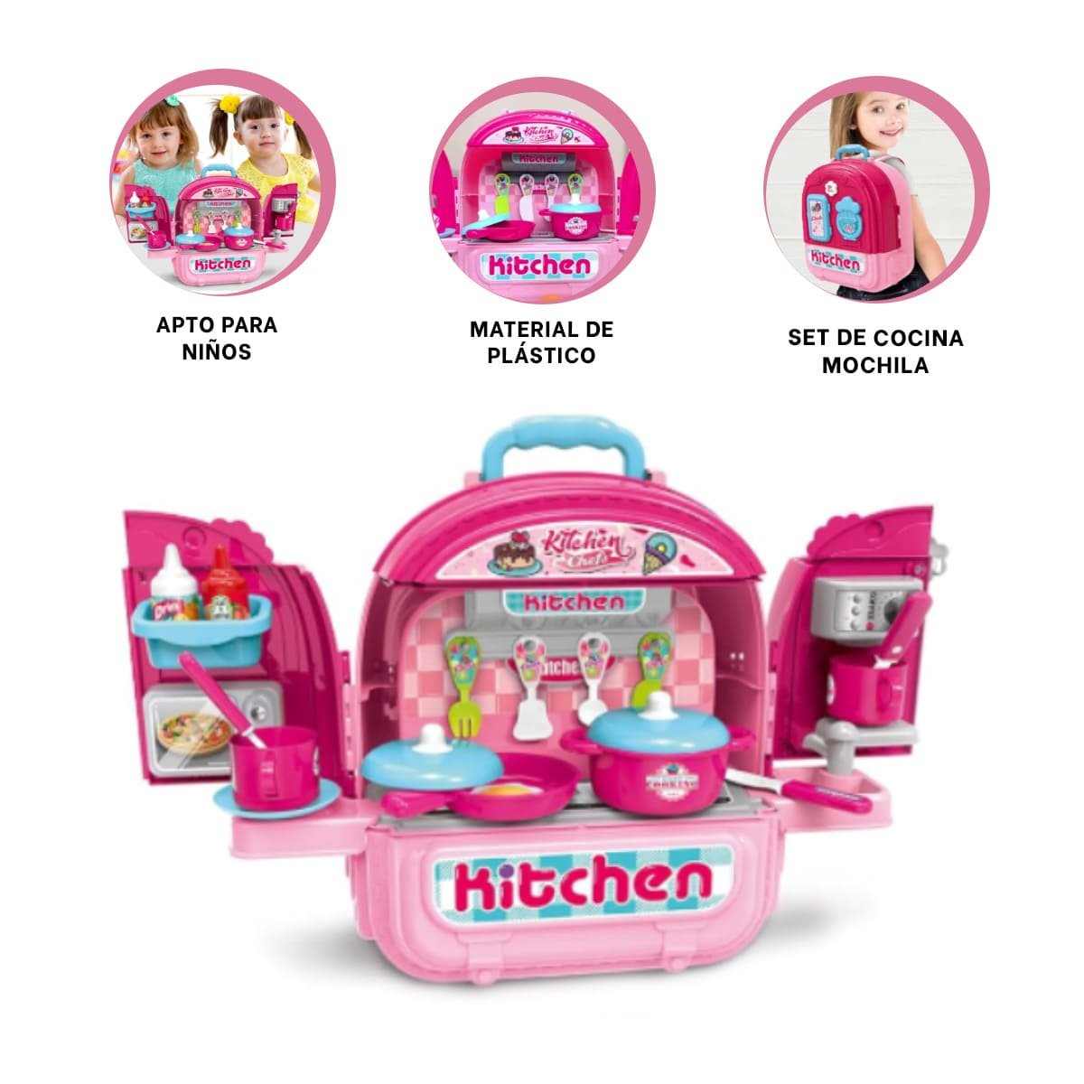COCINA INFANTIL ROSADO TIPO MOCHILA 3 EN 1 PARA IMITACION - 3