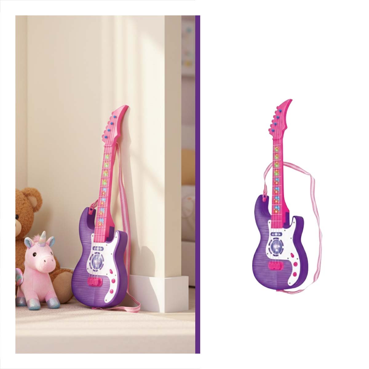 ACCESORIO MUSICAL INFANTIL GUITARRA ROSADO MORADO 53.5CM PARA JUEGO DIARIO - 3