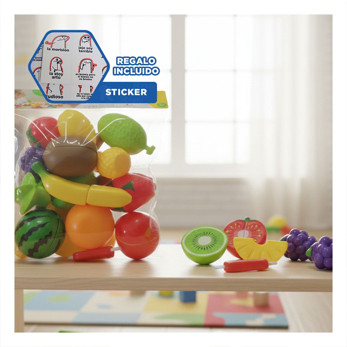 ALTERNATIVA DE FRUTAS PARA CORTAR DIDACTICO CON TABLA PARA PICAR Y JUEGO Y+REGALO STICKER - 1
