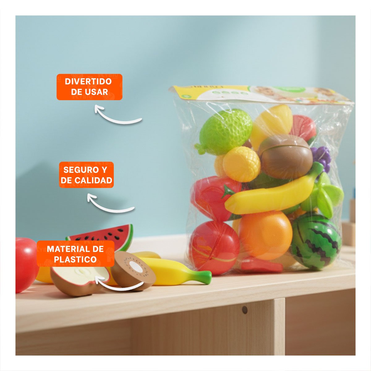 ALTERNATIVA DE FRUTAS PARA CORTAR DIDACTICO CON TABLA PARA PICAR Y JUEGO Y+REGALO STICKER - 5