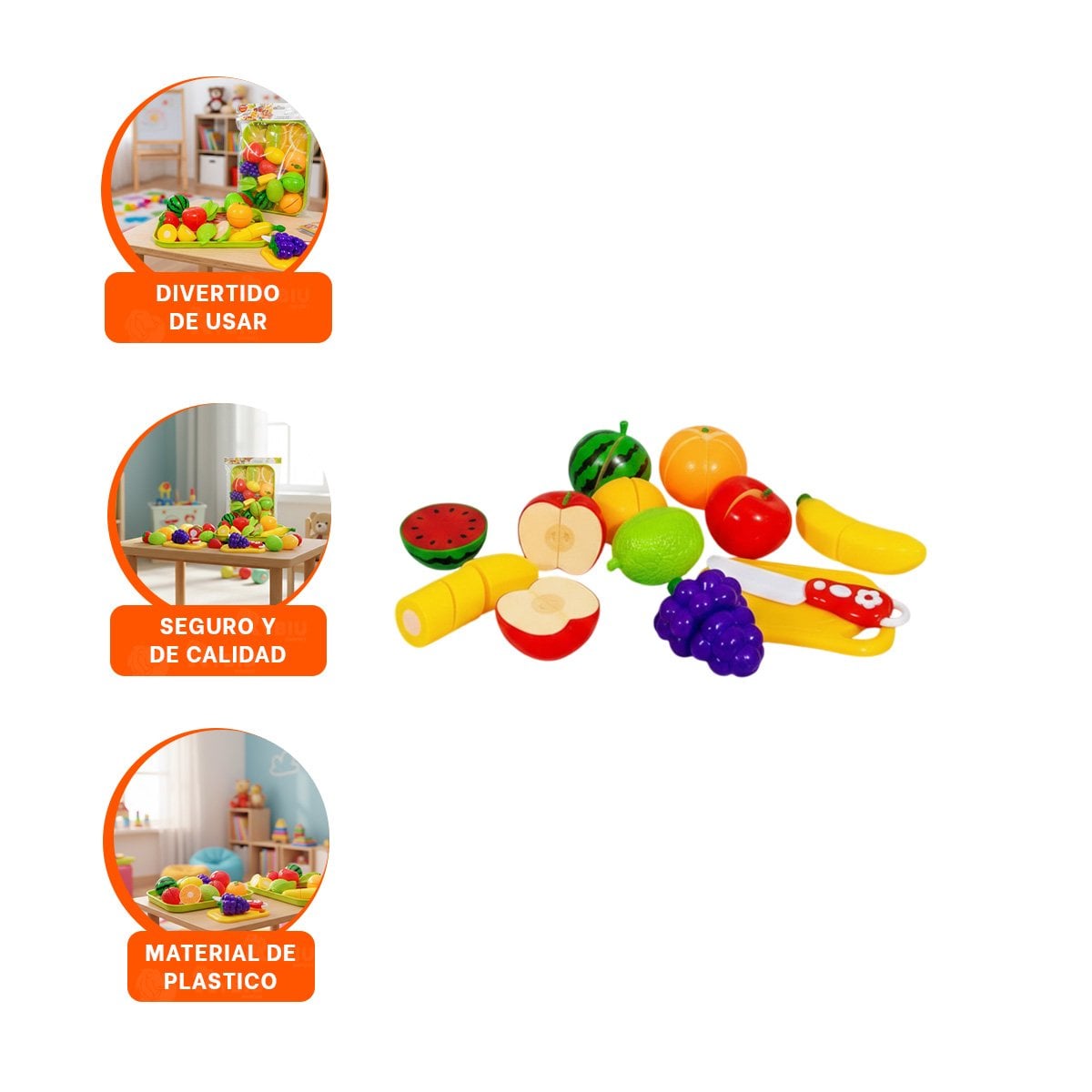 SELECCION DE FRUTAS PARA CORTAR CON BANDEJA Y TABLA PARA PICAR EN CASA - 3