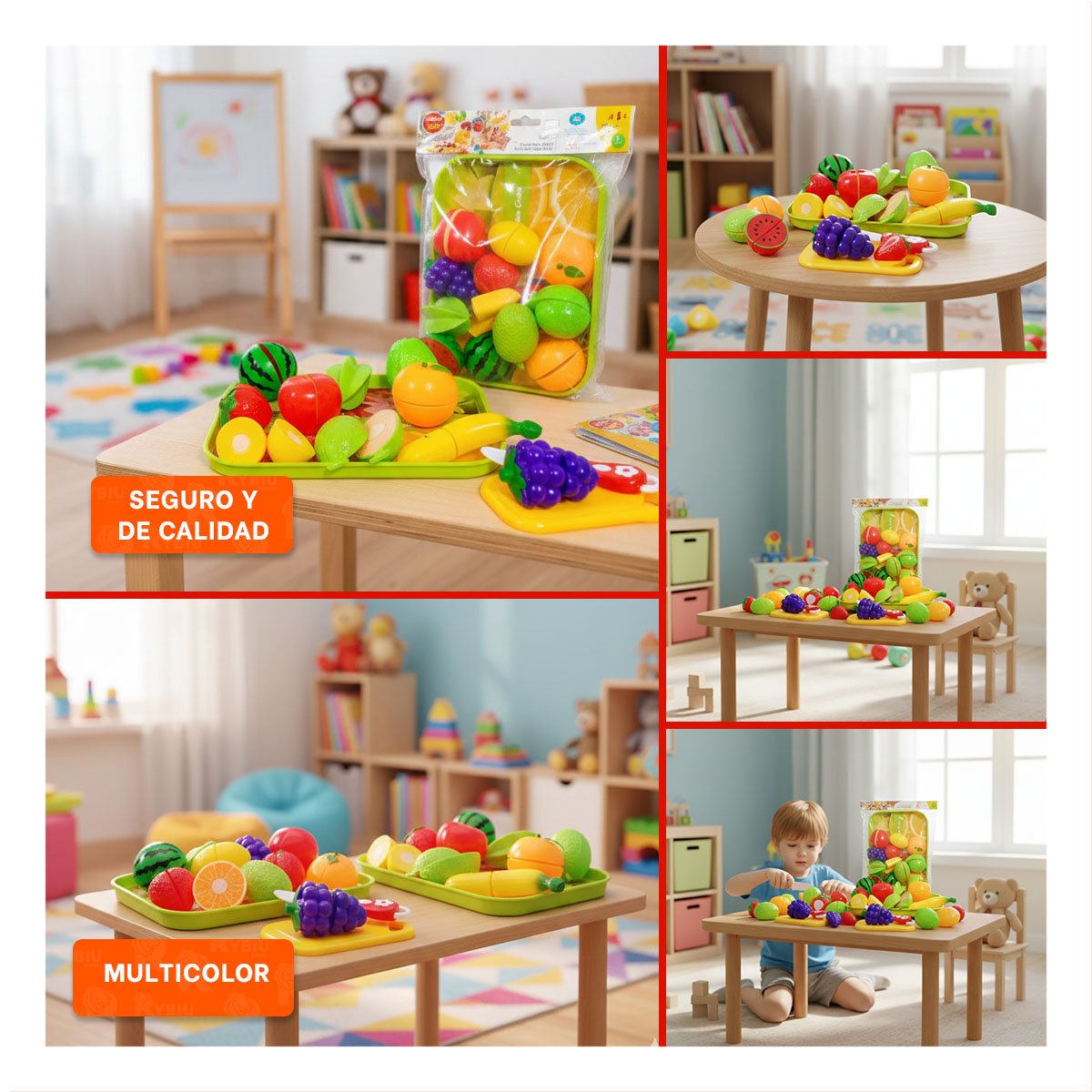 SELECCION DE FRUTAS PARA CORTAR CON BANDEJA Y TABLA PARA PICAR EN CASA - 5