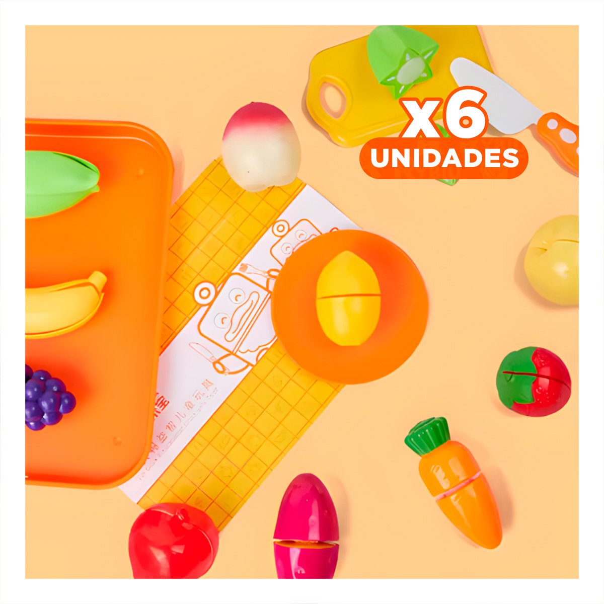 PACK6 OPCION HOGAR DE FRUTAS PARA CORTAR CON BANDEJA Y TABLA PARA PICAR Y+REGALO STICKER - 1