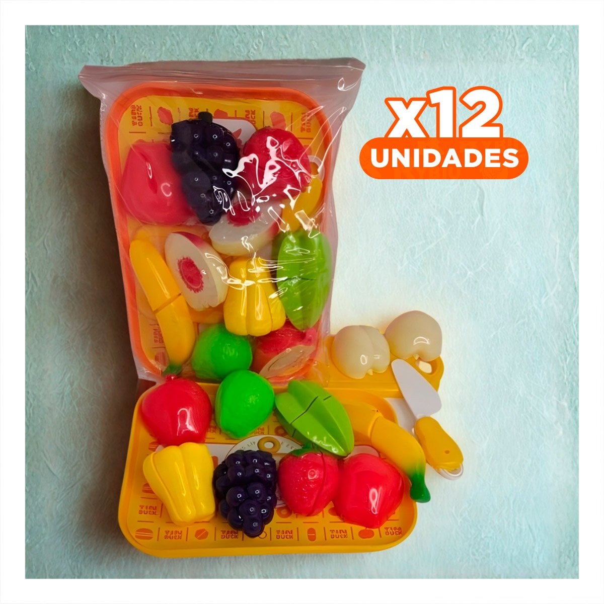 PACK12 ARTICULO HOGAR DE FRUTAS PARA CORTAR CON BANDEJA Y TABLA PARA PICAR - 1