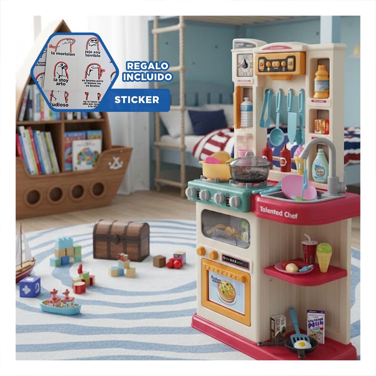 MESA DE COCINA ROSADO CON ACCESORIOS PARA JUEGO DE HOGAR Y DIVERSION Y+REGALO STICKER - 1