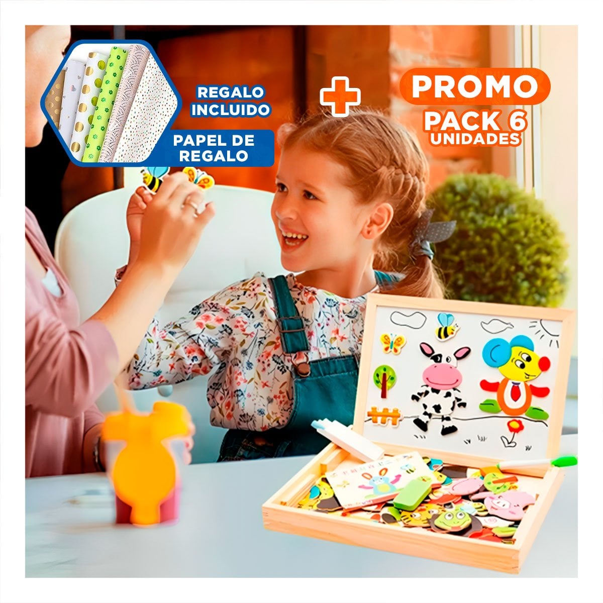 PACK6 SUPERFICIE MAGNETICA DE ANIMALES DIDACTICA 2 EN 1 MULTICOLOR PARA NINOS Y+PAPEL REGALO - 1