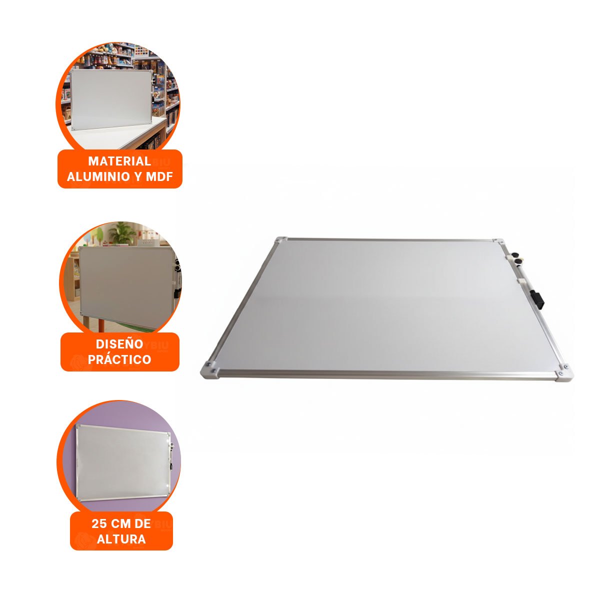 SUPERFICIE BLANCA PRACTICA 25X35CM CON BORDE METAL PARA OFICINA - 3