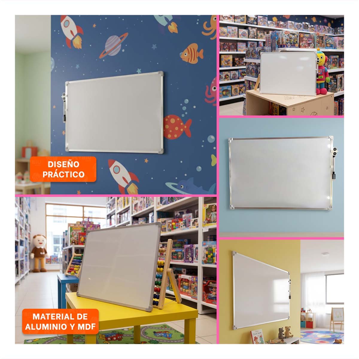 SUPERFICIE BLANCA PRACTICA 25X35CM CON BORDE METAL PARA OFICINA - 5