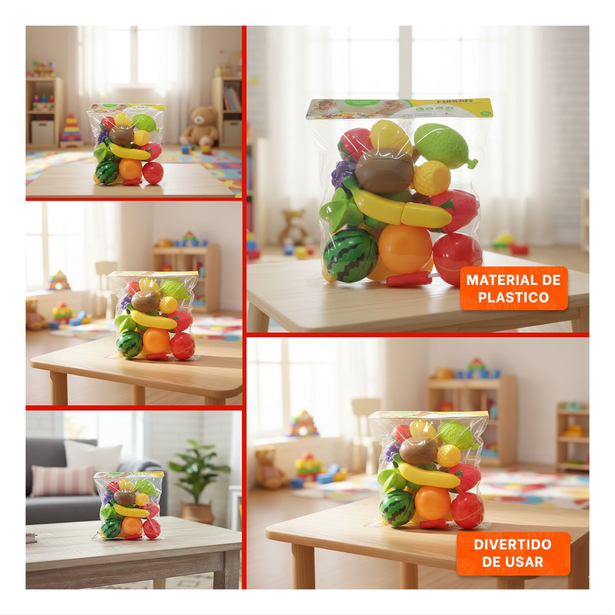 MODELO EDUCATIVO DE FRUTAS PARA CORTAR CON TABLA PARA PICAR Y JUEGO CREATIVO Y+LIGAS REGALO - 5