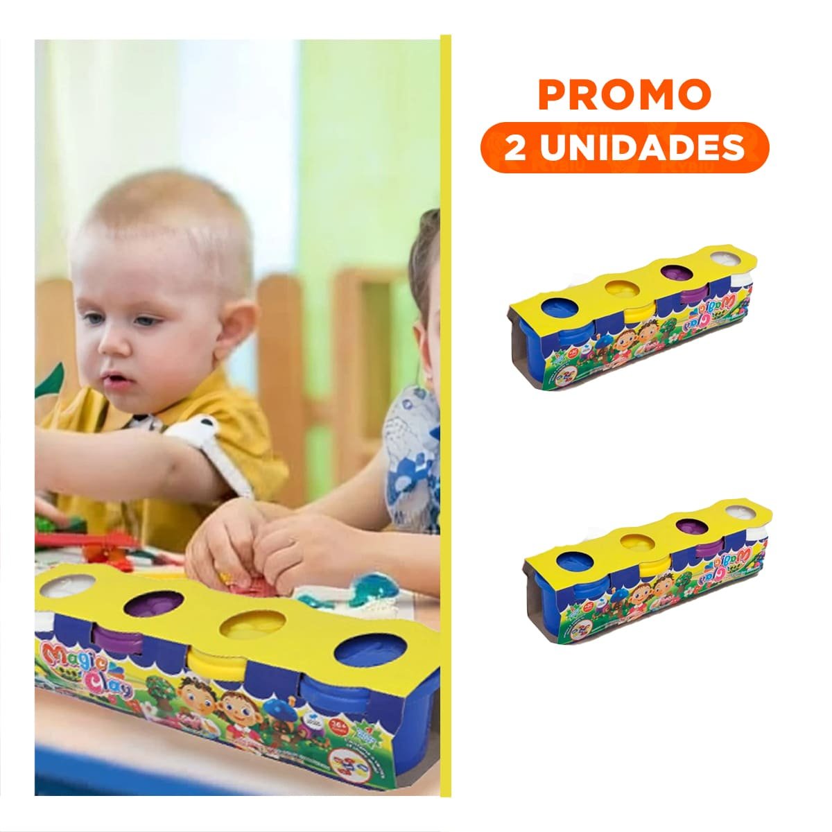 PACK2 CAJON CREATIVO DE PLASTILINA X4 EN VASOS DE COLORES PARA JUEGOS EN HOGAR - 1