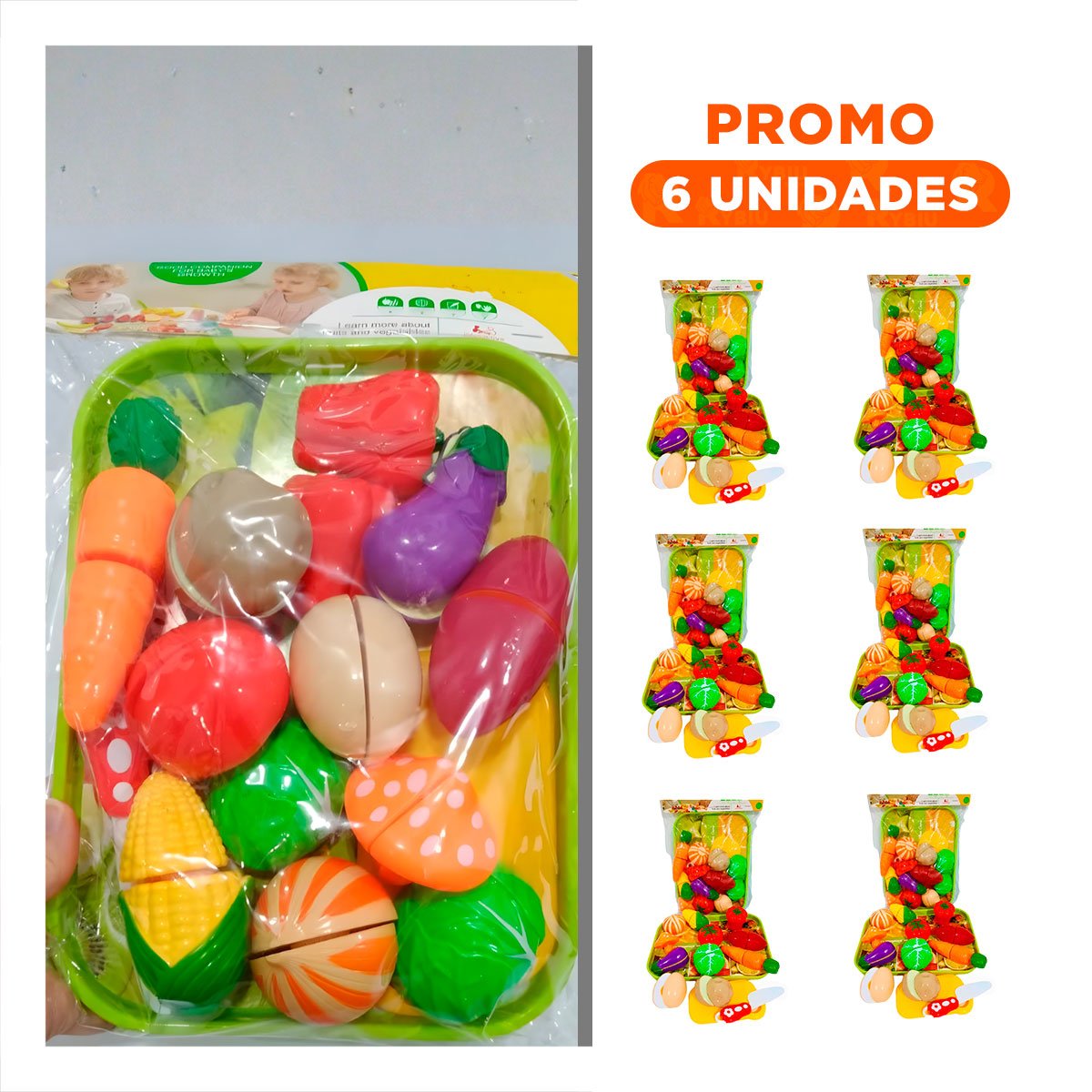 PACK6 JUGUETE DE COCINA PARA CORTAR VERDURAS CON TABLA Y BANDEJA - 1