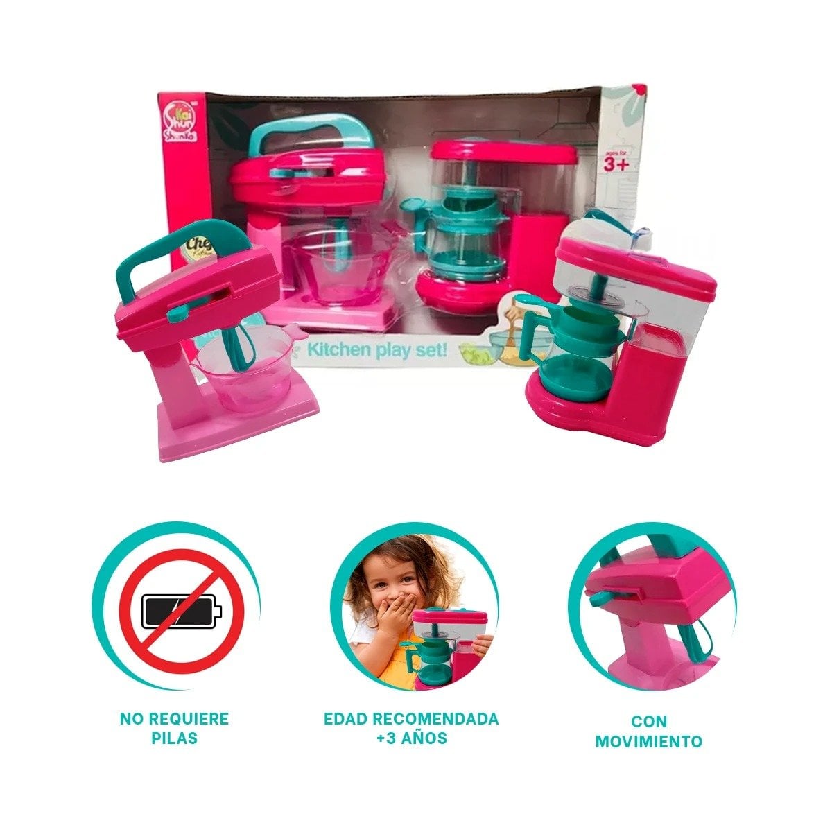 LINEA COCINA JUGUETE CON CAFETERA Y BATIDORA ROSADO PARA HOGAR - 3