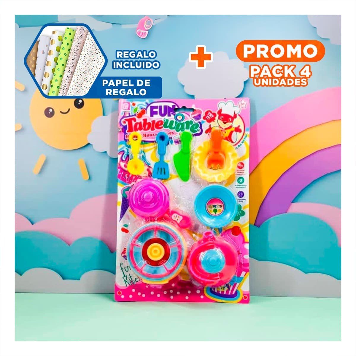 PACK4 SET DIDACTICO CON UTENSILIOS Y TETERA Y+PAPEL REGALO - 1