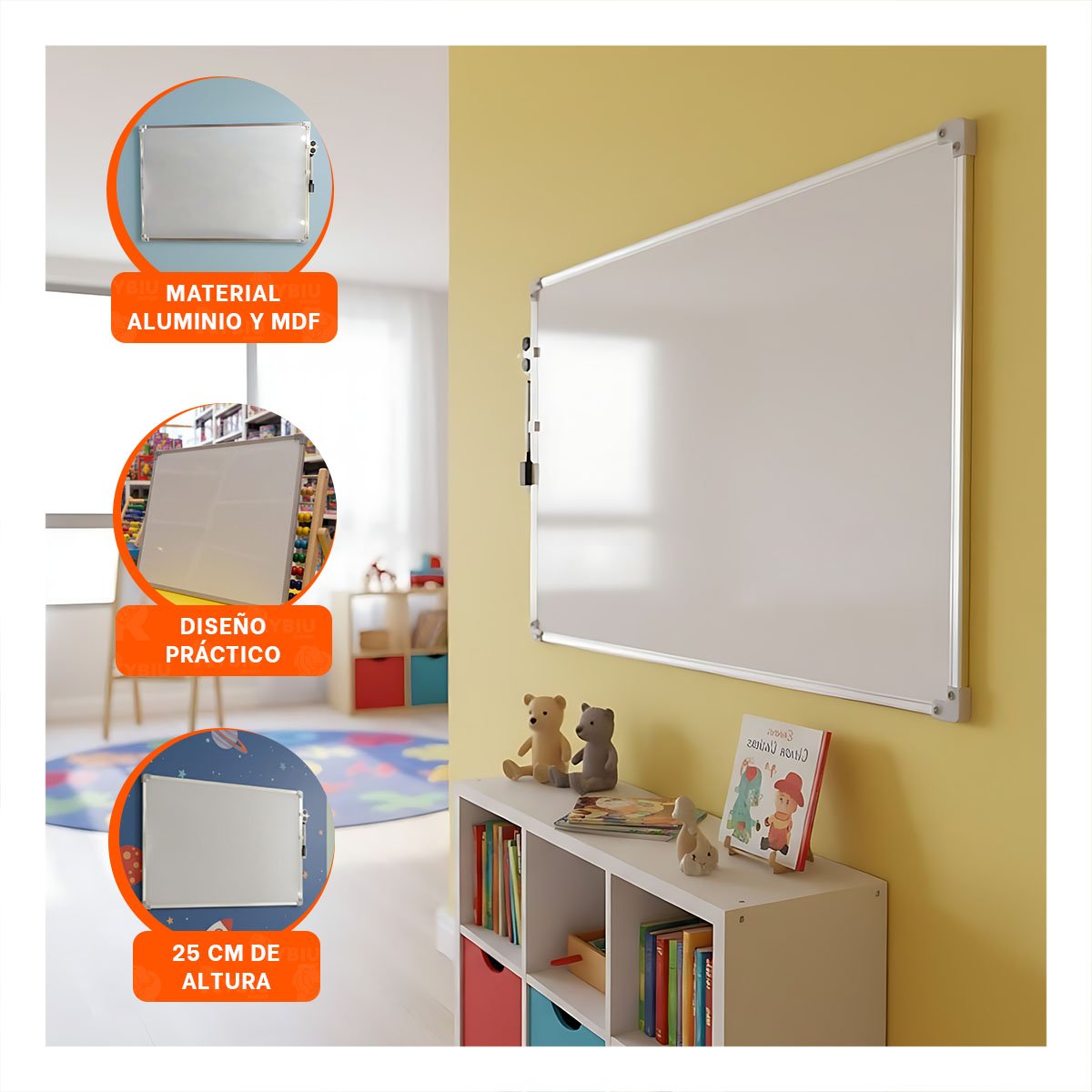 PACK4 PIZARRON BLANCO 25X35CM CON BORDE METAL PARA ESCRITURA DIARIA - 5