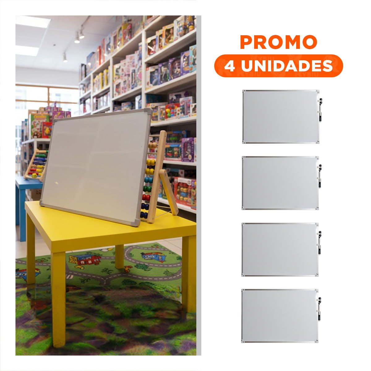 PACK4 PIZARRON BLANCO PRACTICO 25X35CM CON BORDE METAL PARA OFICINA Y+REGALO STICKER - 1