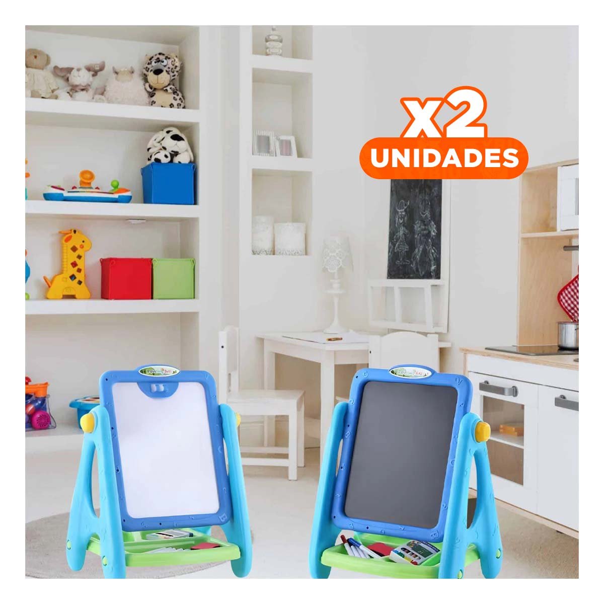 PACK2 PIZARRON DE JUEGO MAGNETICO CON AREA CREATIVA Y+REGALO STICKER - 1