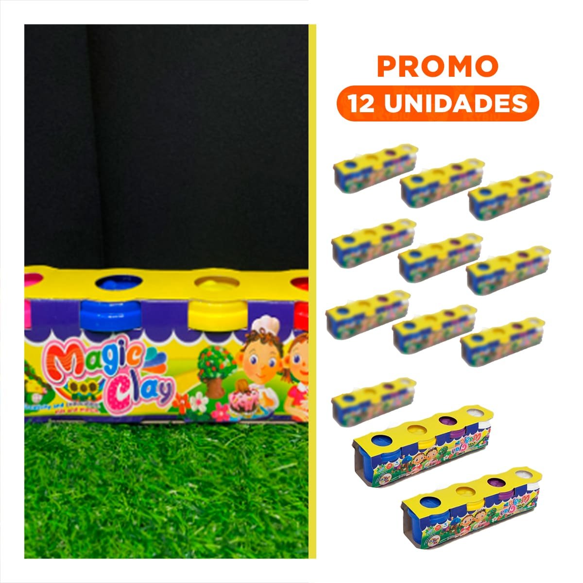 PACK12 ENVASE ORGANIZADO DE PLASTILINA X4 EN VASOS DE COLORES PARA JUEGOS Y+REGALO STICKER - 1