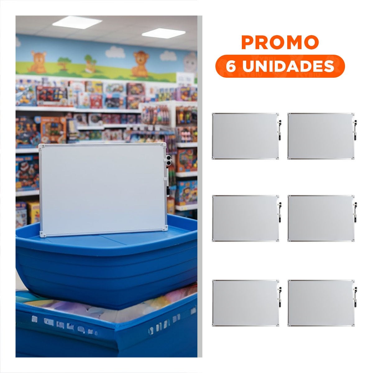 PACK6 CUADRO BLANCO 25X35CM CON BORDE METAL PARA APUNTES RAPIDOS EN ESCRITORIO - 1
