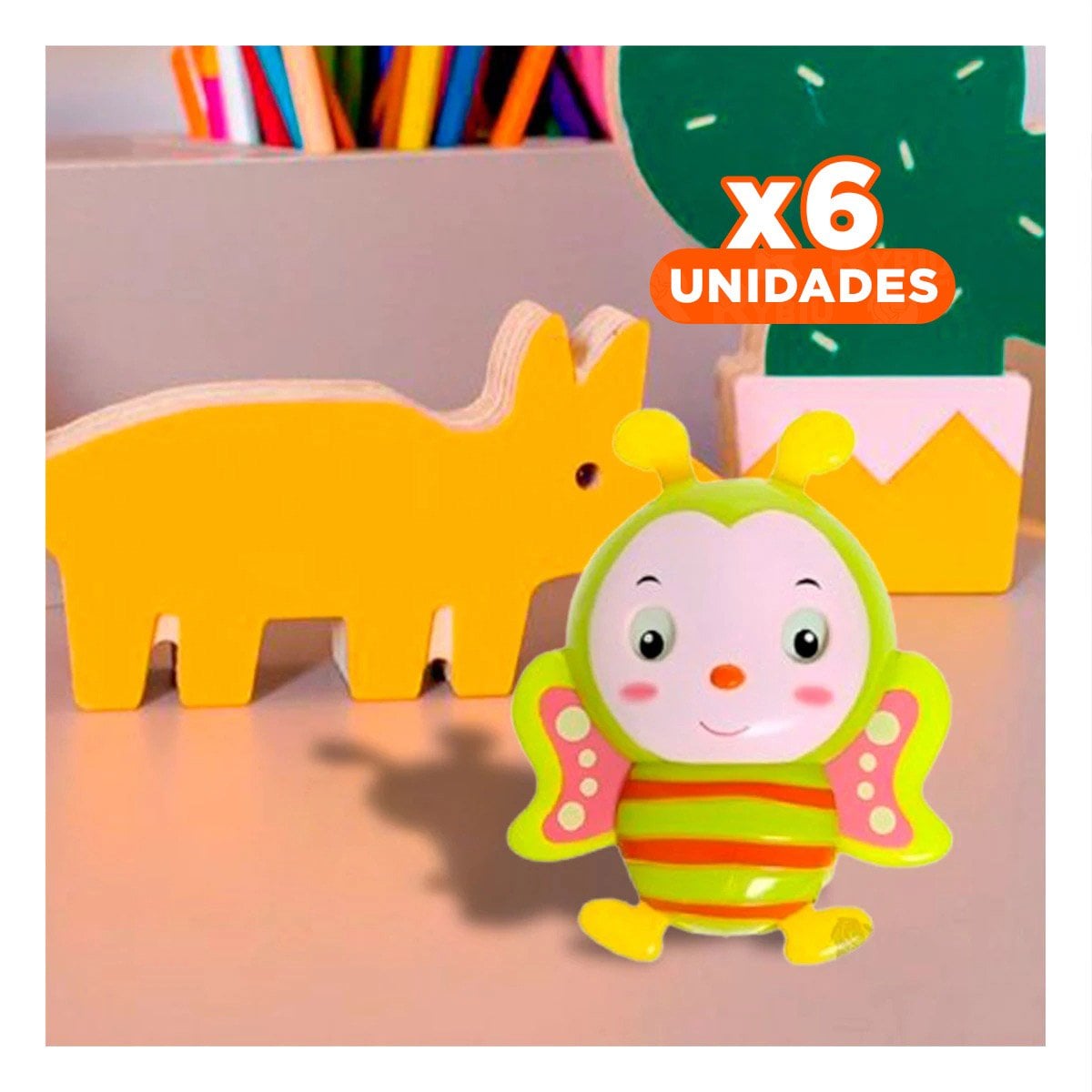 PACK6 COMPLEMENTO SONORO ABEJA A CUERDA VERDE LIMON PARA JUEGO Y+REGALO STICKER - 1