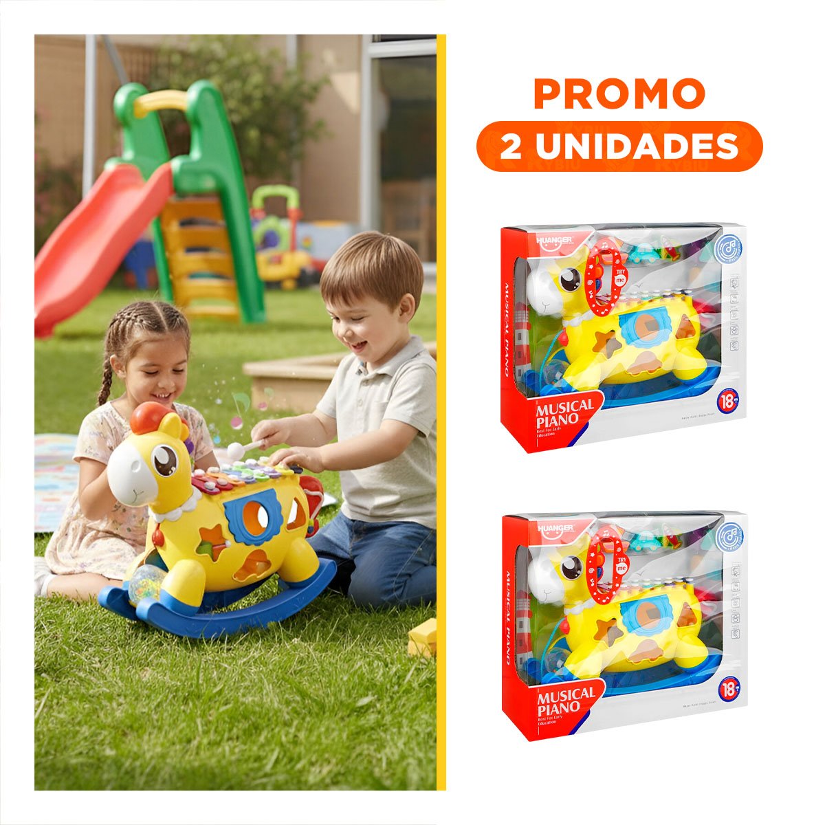 PACK2 CABALLITO LUDICO MUSICAL AZUL Y AMARILLO CON XILOFONO INFANTIL - 1