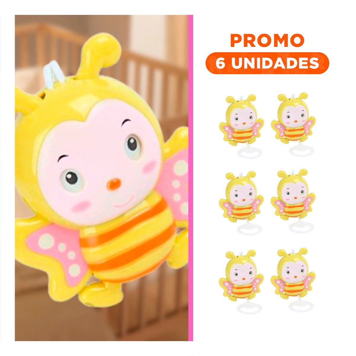 PACK6 SONAJITA ABEJA MUSICAL A CUERDA AMARILLO PARA BEBE HOGAR SONIDO LIGERO - 1