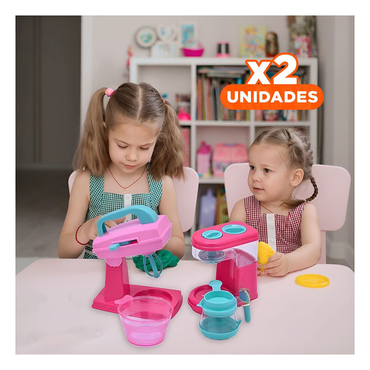 PACK2 PRESENTACION COCINA JUGUETE CON CAFETERA Y BATIDORA ROSADO PARA CASA Y+REGALO STICKER - 1