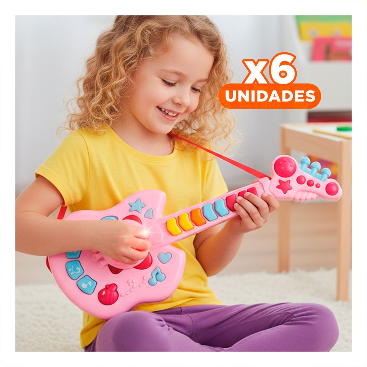 PACK6 DIDACTICA INFANTIL TIPO GUITARRA MANZANA ROSADO Y CELESTE 37X13CM Y+REGALO STICKER - 1