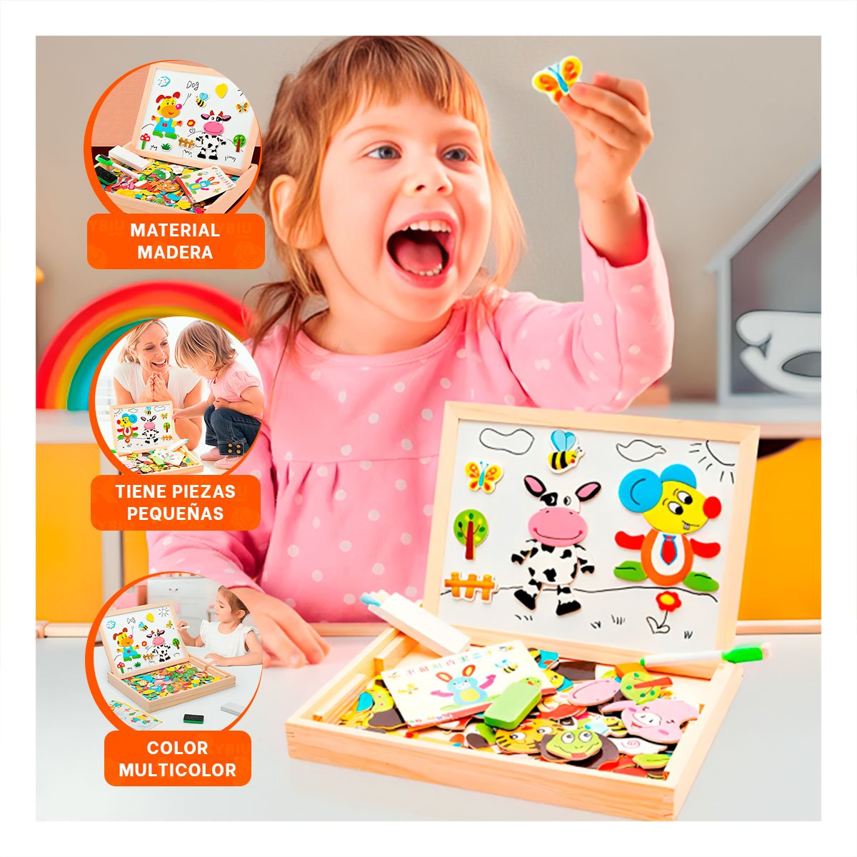 PACK2 TABLA MAGNETICA DE ANIMALES EDUCATIVA 2 EN 1 MULTICOLOR PARA APRENDIZAJE Y+PAPEL REGALO - 5