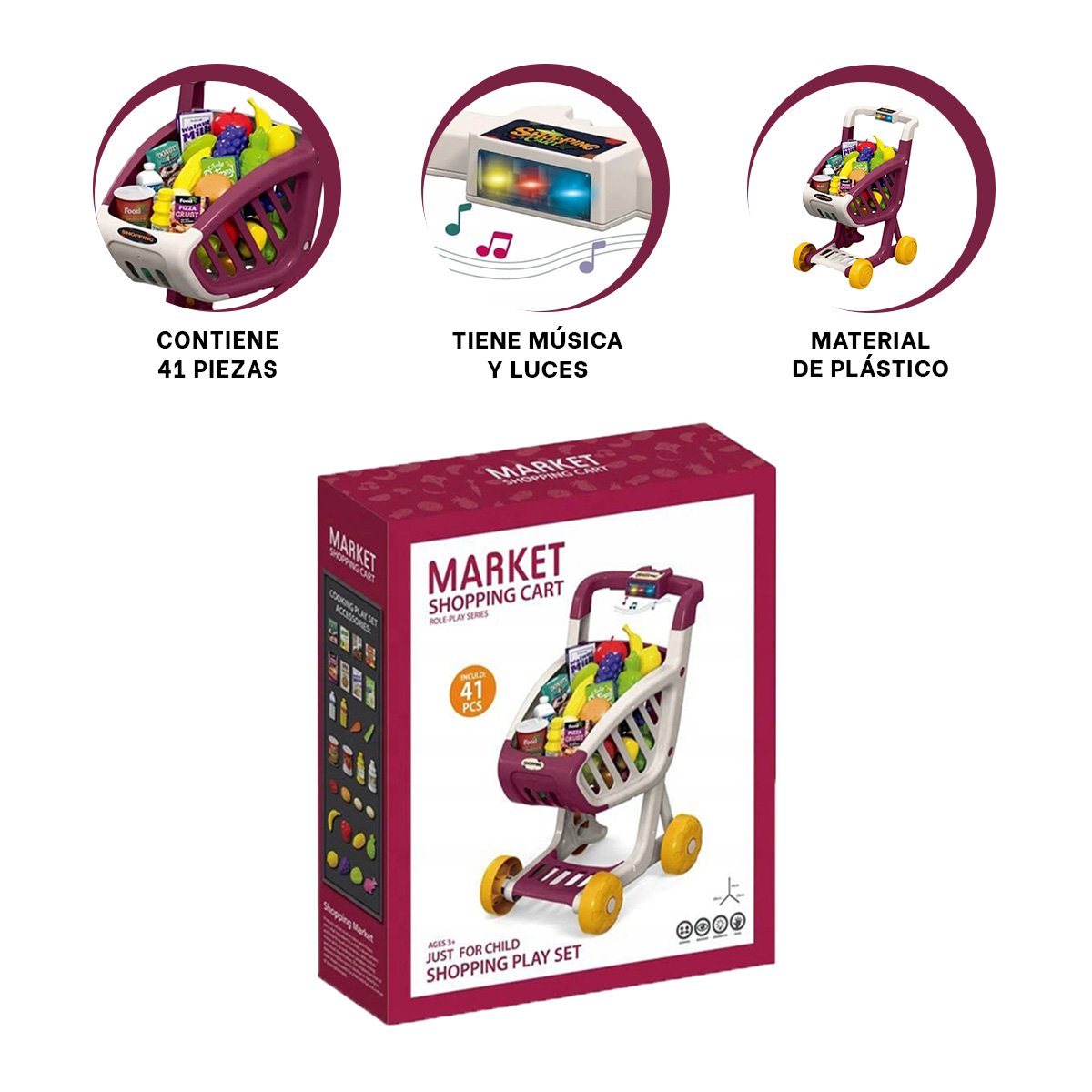 ARTICULO PARA COMPRAS INFANTIL 41 PZS GUINDA PARA DIVERSION EN CASA - 3