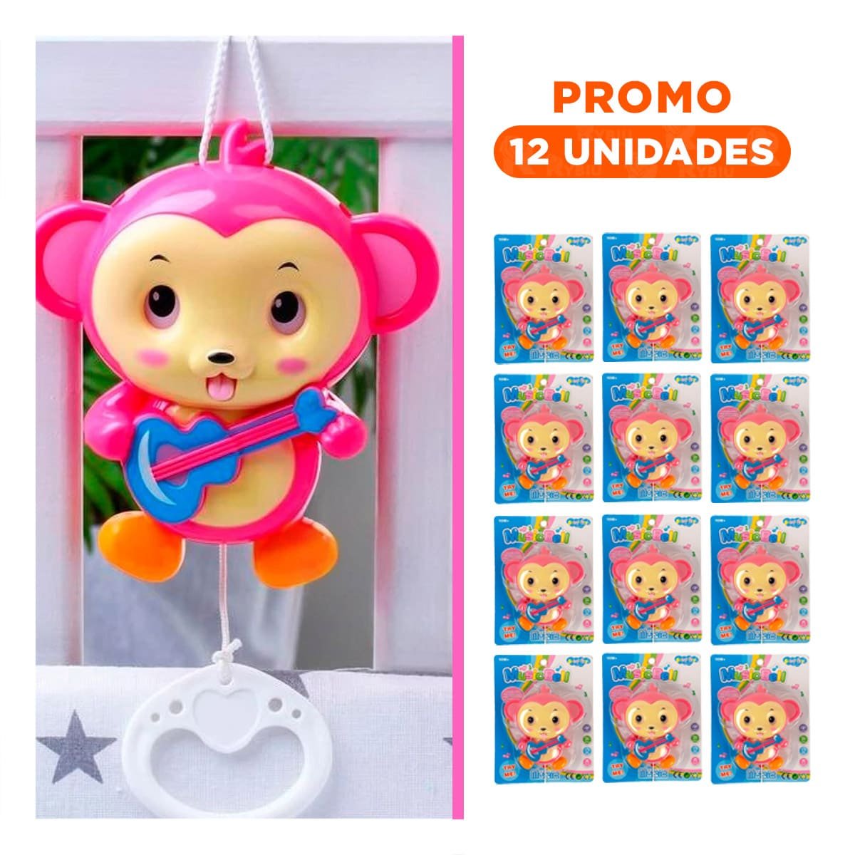 PACK12 INSPIRACION MUSICAL MONO A CUERDA ROSADO PARA DECORACION Y+REGALO STICKER - 1