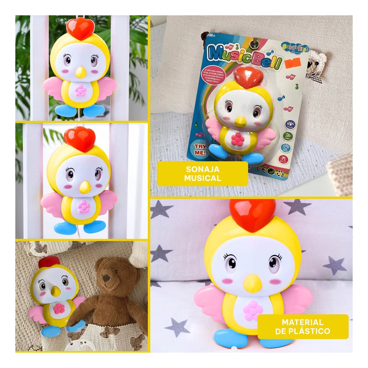 ACCESORIO INFANTIL MUSICAL CON DISENO DE PAJARO AMARILLO Y+POST IT - 1