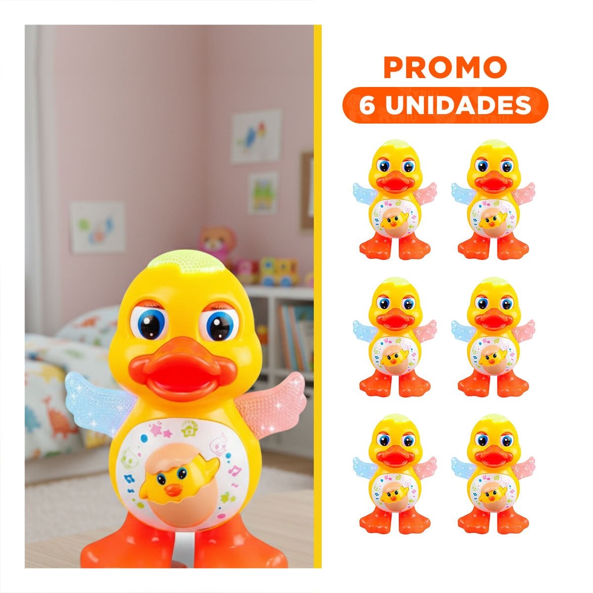 PACK6 PROTOTIPO PATO INTERACTIVO MUSICAL CON LUCES BRILLANTES HOGAR - 1