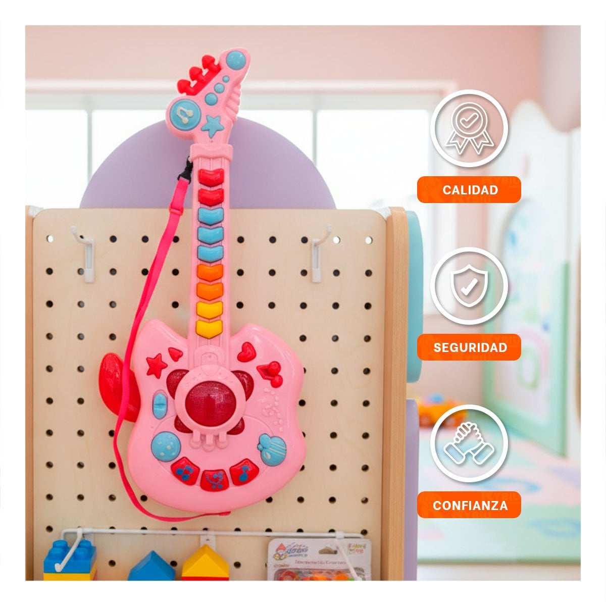 MUSICAL INFANTIL TIPO GUITARRA MANZANA ROSADO Y FUCSIA 37X13CM Y+PAPEL REGALO - 3