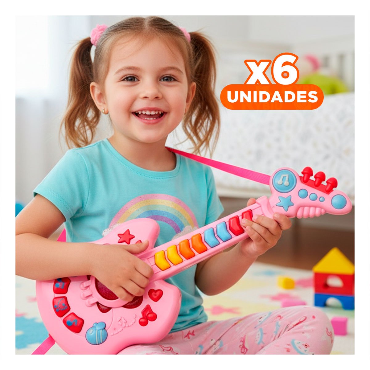 PACK6 DIDACTICA INFANTIL TIPO GUITARRA MANZANA ROSADO Y FUCSIA 37X13CM Y+REGALO STICKER - 1