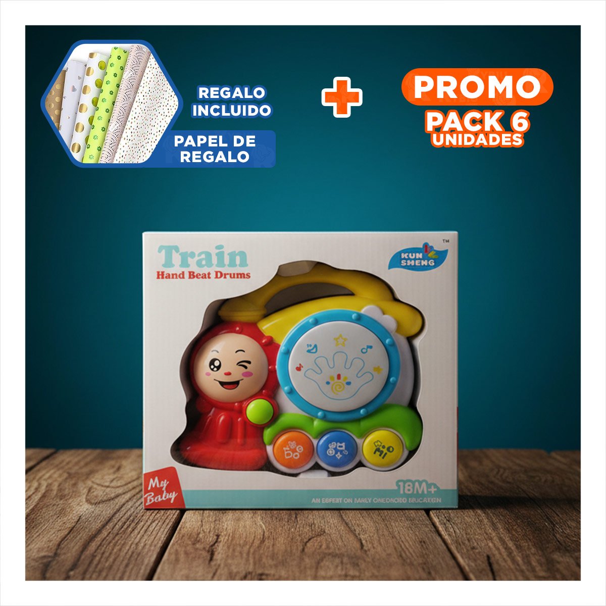 PACK6 TEMA MUSICAL TREN CON SONIDO INTERACTIVO PARA JUEGO CREATIVO EN CASA Y+PAPEL REGALO - 1