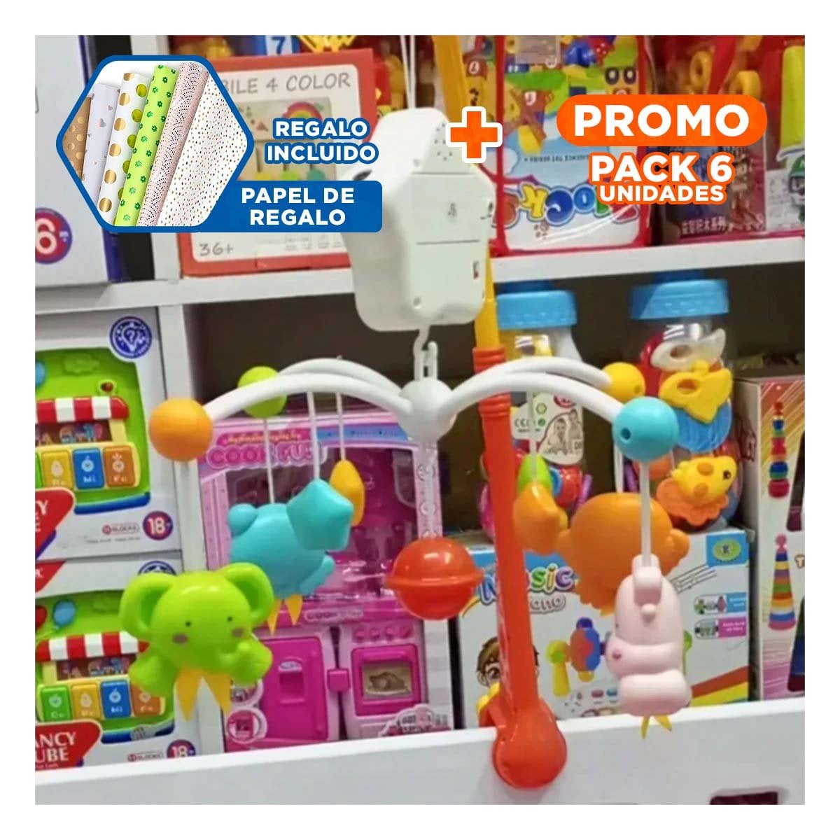 PACK6 SISTEMA CON MUSICA PARA CUNA DE BEBES Y LUZ DECORATIVA Y+PAPEL REGALO - 1