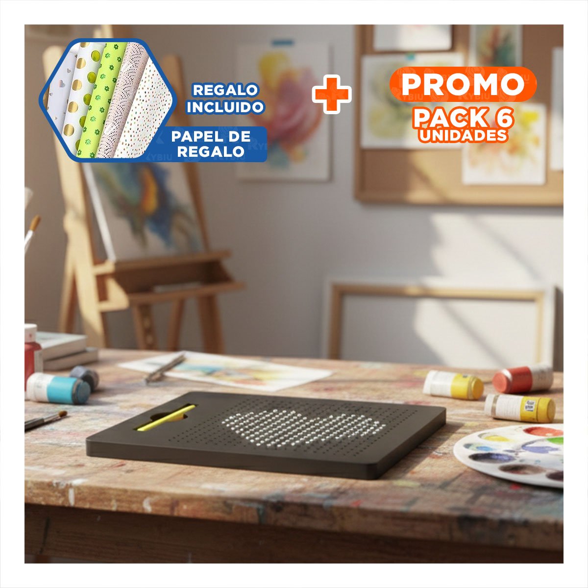 PACK6 SOPORTE VISUAL MAGNETICO NEGRO PARA USO DOMESTICO DIARIO Y+PAPEL REGALO - 1