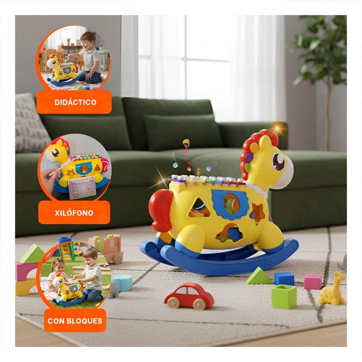 PACK6 JUEGO MUSICAL DIDACTICO AZUL Y AMARILLO CON CABALLO XILOFONO Y BLOQUES - 5