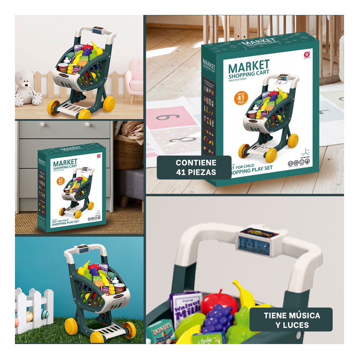 CESTA DE COMPRAS MUSICAL 41 PZS VERDE OSCURO PARA JUEGO DE MERCADO Y+LIGAS REGALO - 5