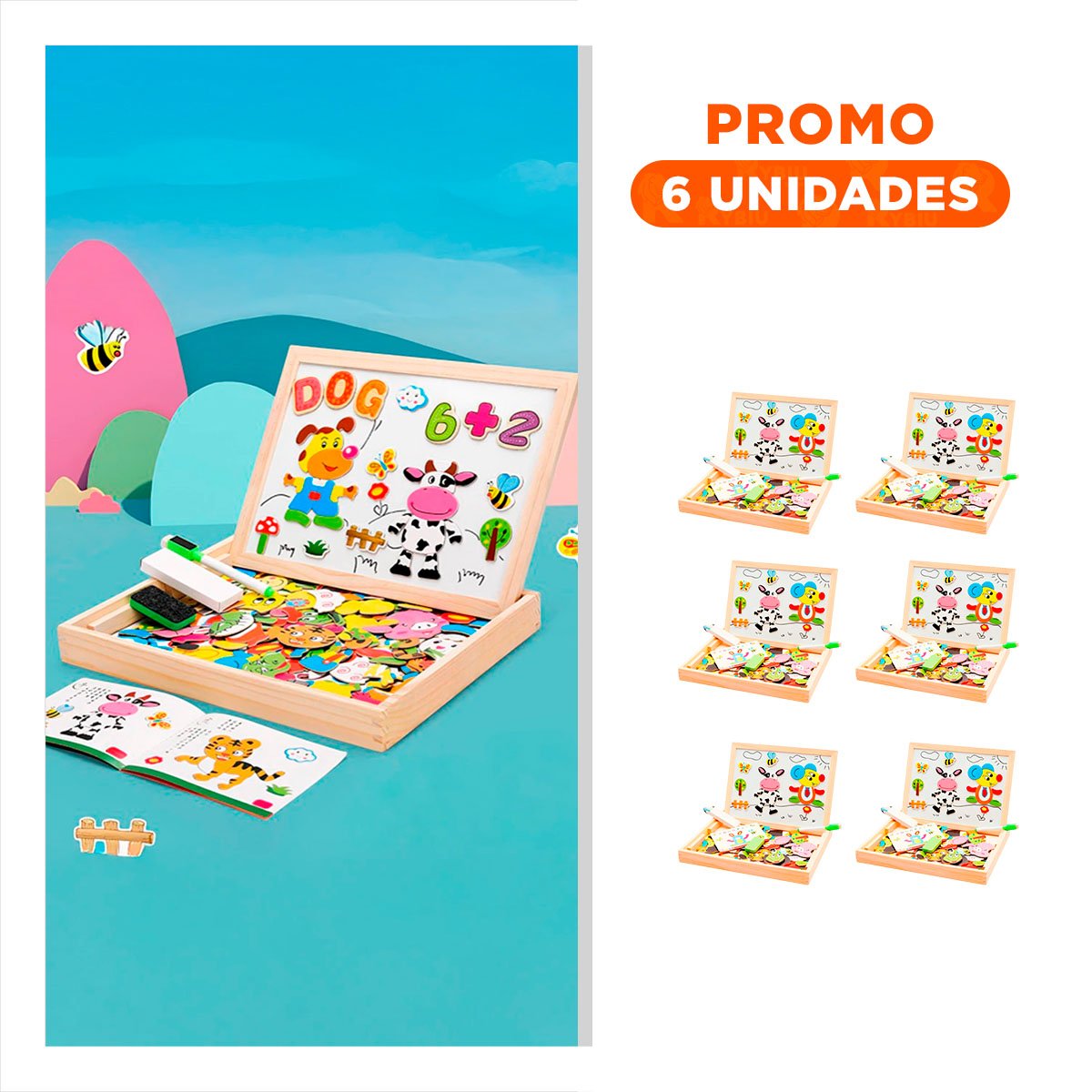 PACK6 SUPERFICIE MAGNETICA DE ANIMALES EDUCATIVA 2 EN 1 MULTICOLOR PARA APRENDIZAJE INFANTIL - 1