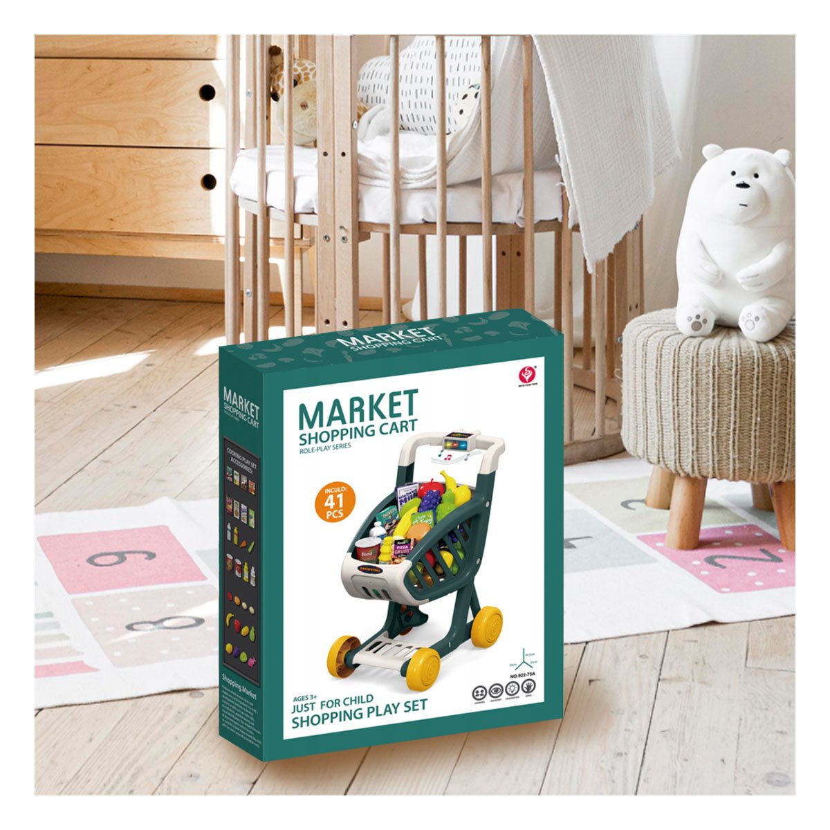 PACK4 JUEGO DE COMPRAS MUSICAL 41 PZS VERDE OSCURO PARA NINOS EN CASA Y+PAPEL REGALO - 2