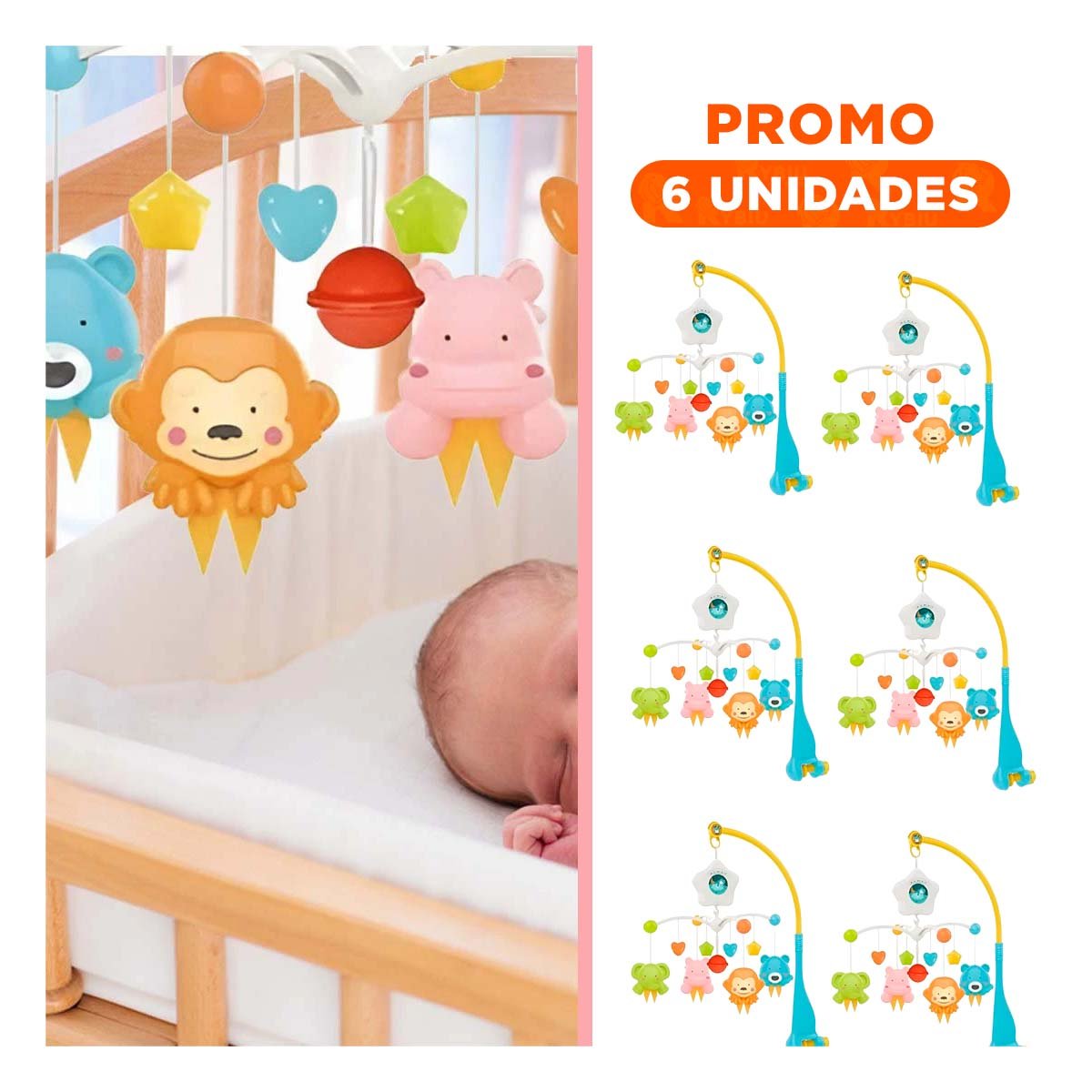 PACK6 ELEMENTO CON MELODIAS PARA CUNA DE BEBES Y LUCES SUAVES - 1