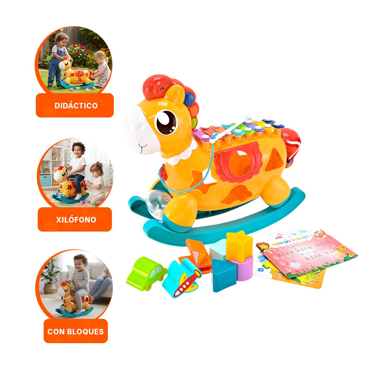FIGURA EDUCATIVA MUSICAL ROJO Y AMARILLO CON FORMA DE CABALLO Y XILOFONO - 3