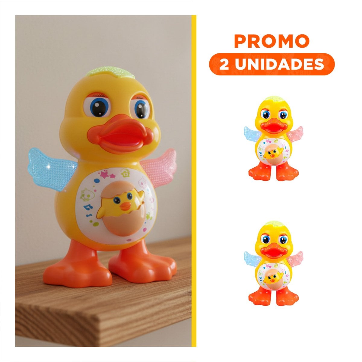 PACK2 ELEMENTO CREATIVO PATO INTERACTIVO MUSICAL CON LUCES BRILLANTES HOGAR - 1