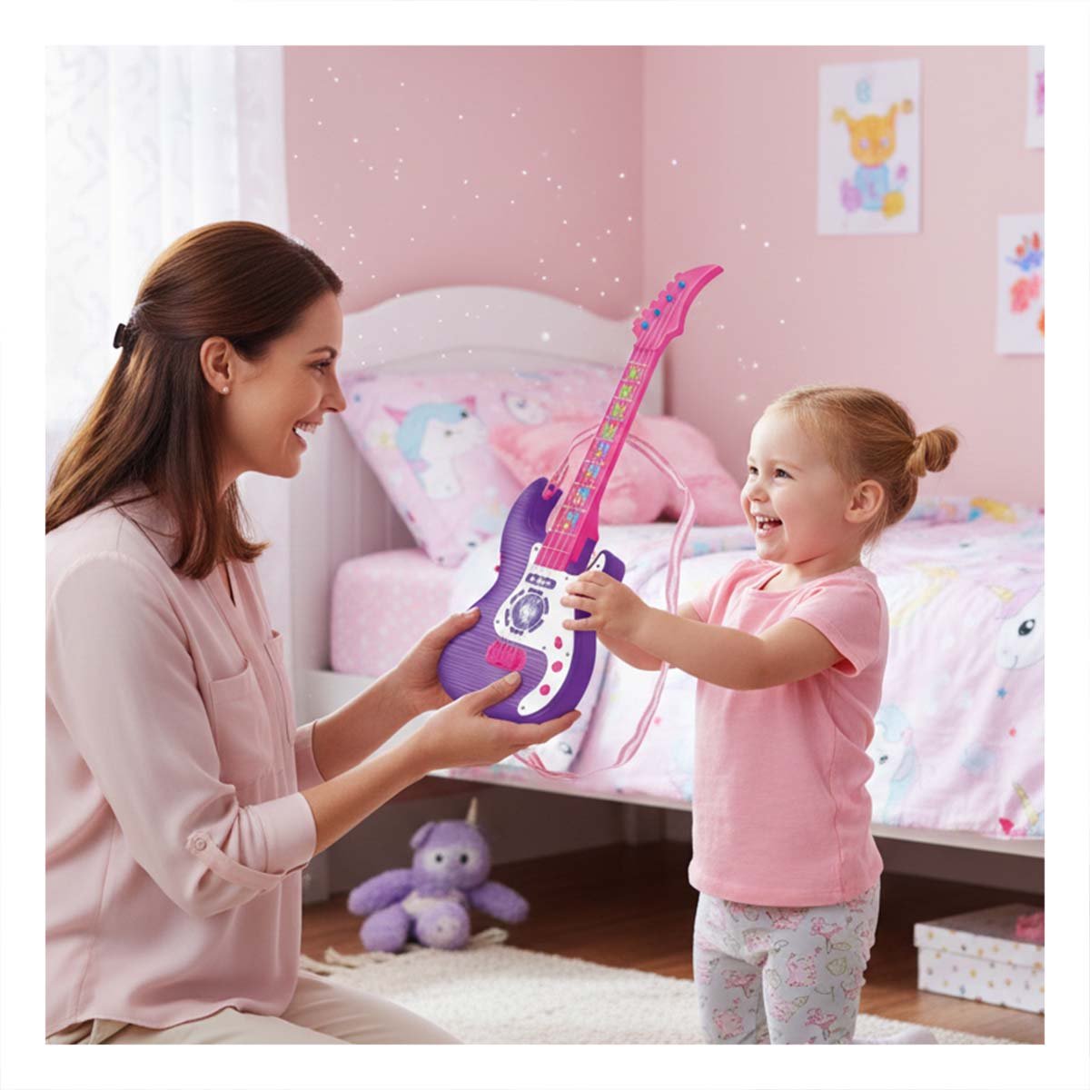 PACK4 LINEA SONORA INFANTIL GUITARRA ROSADO MORADO 53.5CM PARA NINAS Y+PAPEL REGALO - 2